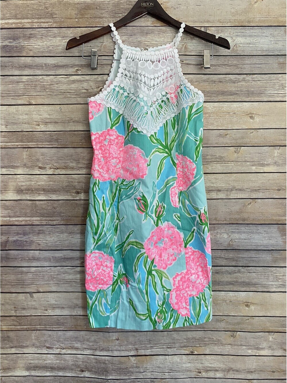 Lilly Pulitzer Womens Dress Sz 00 Pearl Shift Halter Poolside Blue Going Stag